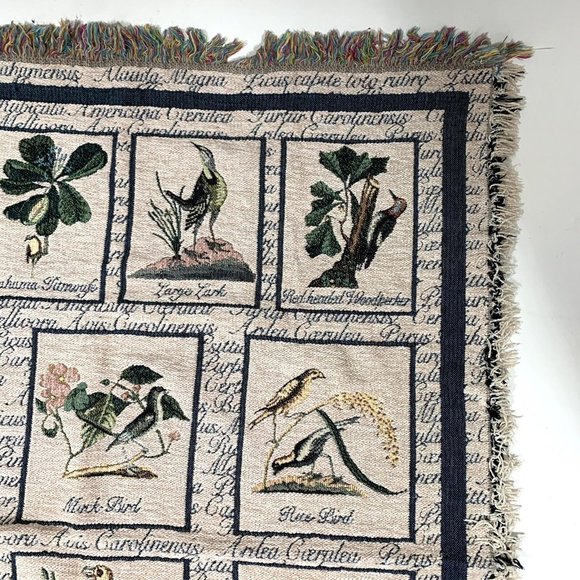 Vintage Tapestry Afghan Woven Blanket Birds Williamsburg 52” x 40" - Picture 4 of 8